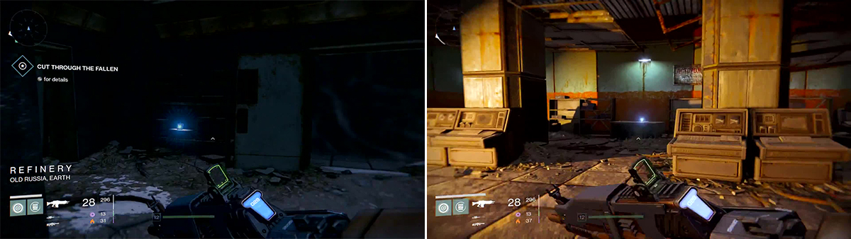 During the Devils' Lair Strike you can find ghost number 16 in the Refinery (left). Run up the stairs in the Devil Walker area to reach ghost 17 (right) sitting on top of a table.