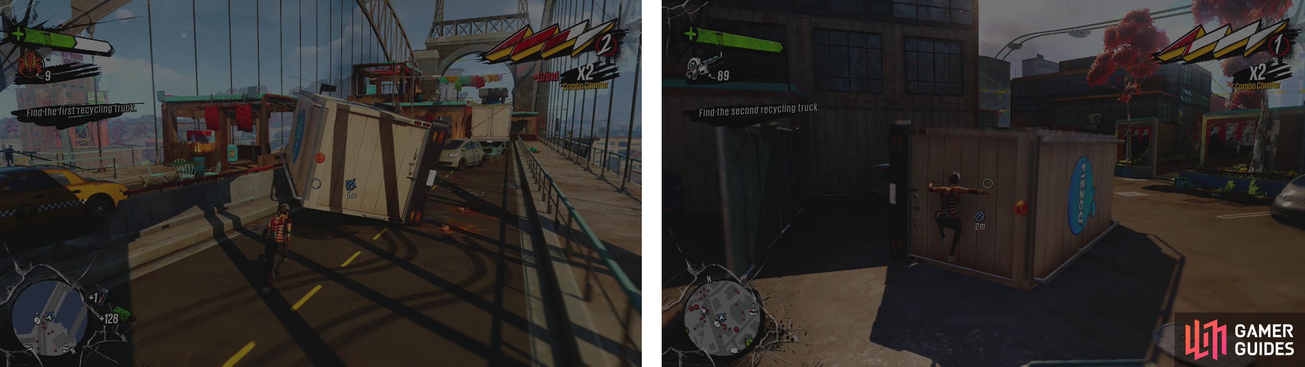 The first truck is located on the bridge near the mission start (left). The second is in a car park near the Oxfords base (right).