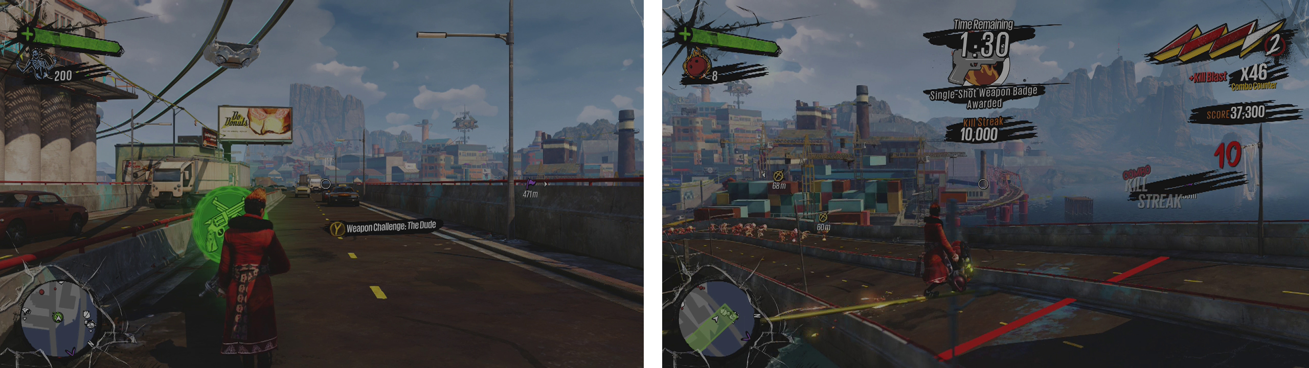You can start the challenge here (left). We need to traverse between the two highways to defend our safe zone (right).