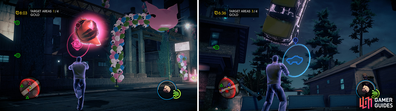 Remember that Genki mascot heads go through pink rings, vehicles through blue and people through green.