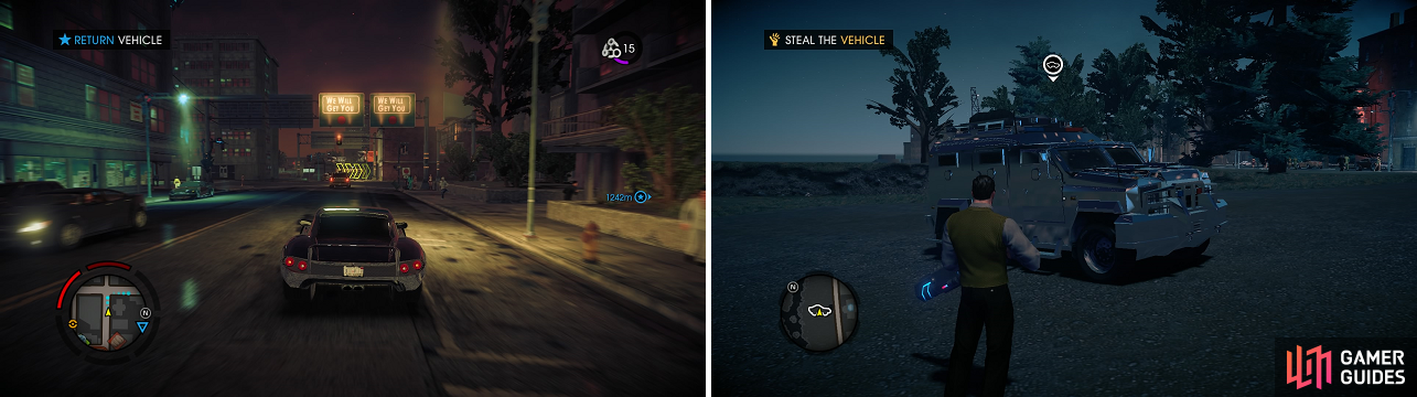 Some vehicles are moving when you have to get them, while others are stationery and guarded by a few enemies.