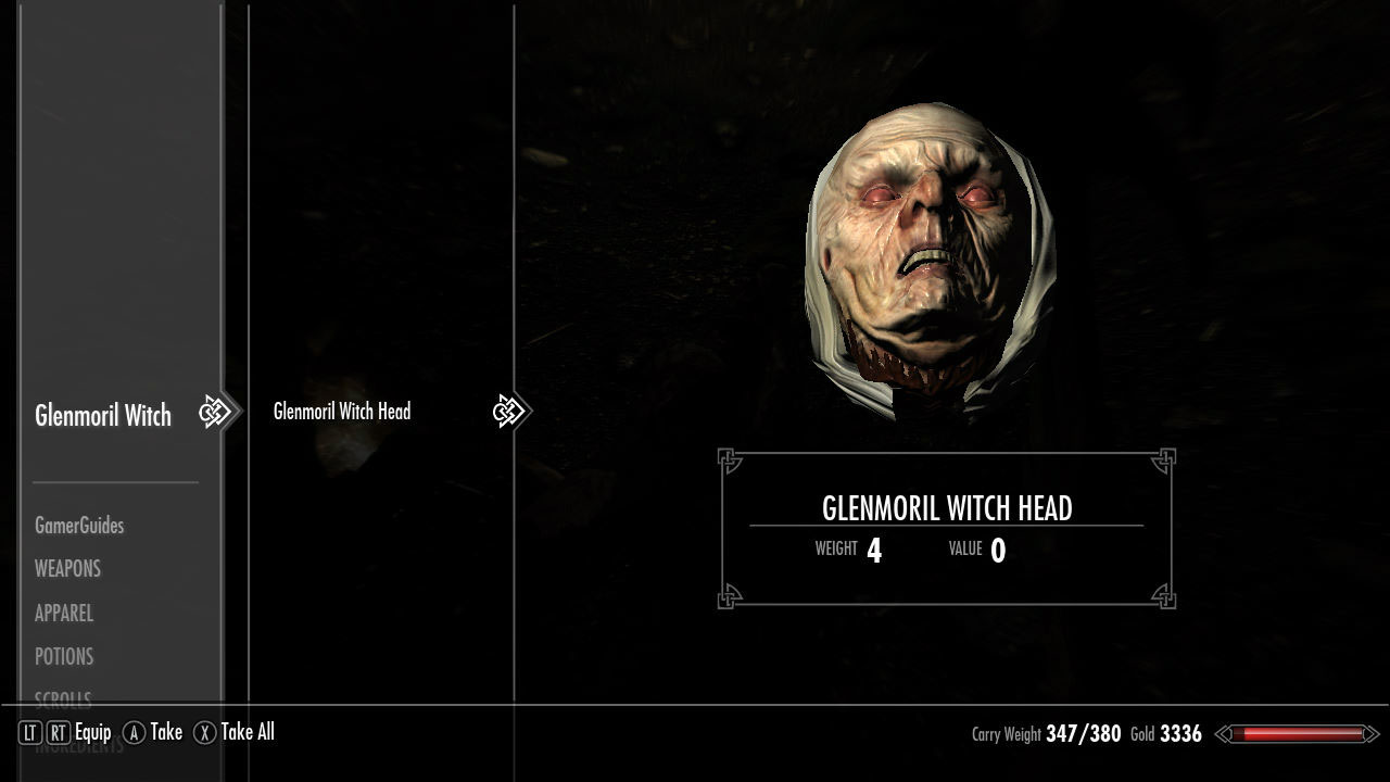 Glenmoril Witch Head as it appears in your inventory. Lovely, eh?