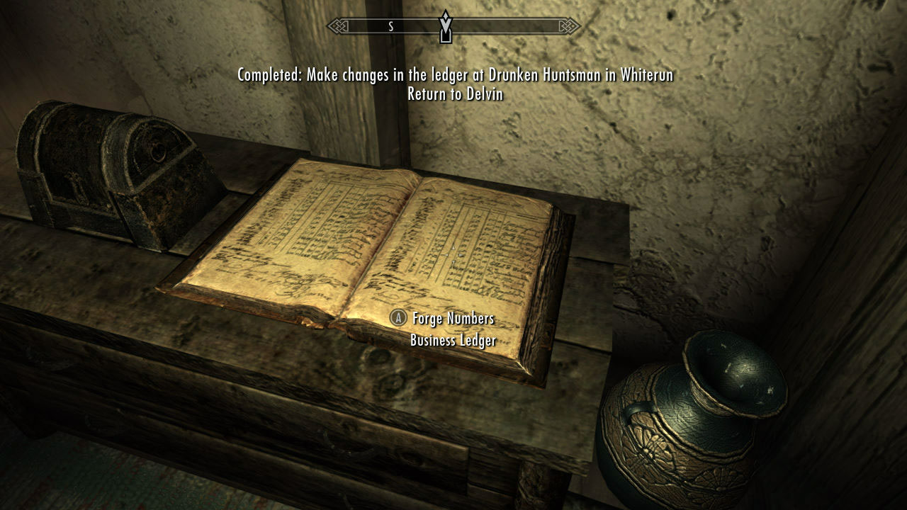 This quest is given by Delvin Mallory. He will ask you to go change the numbers in a ledger at some RANDOM location in Skyrim. MANY, MANY businesses have ledgers in them, so you can be asked to go to a number of places…