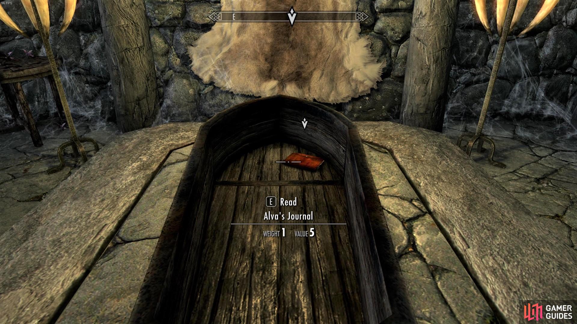 Alva's journal can be found in her coffin in the basement.