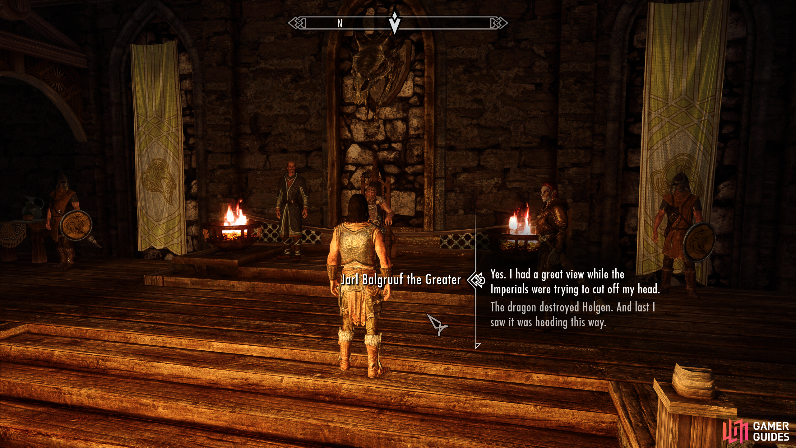 Speak with Jarl Balgruuf in Dragonsreach Keep at Whiterun to complete the quest.