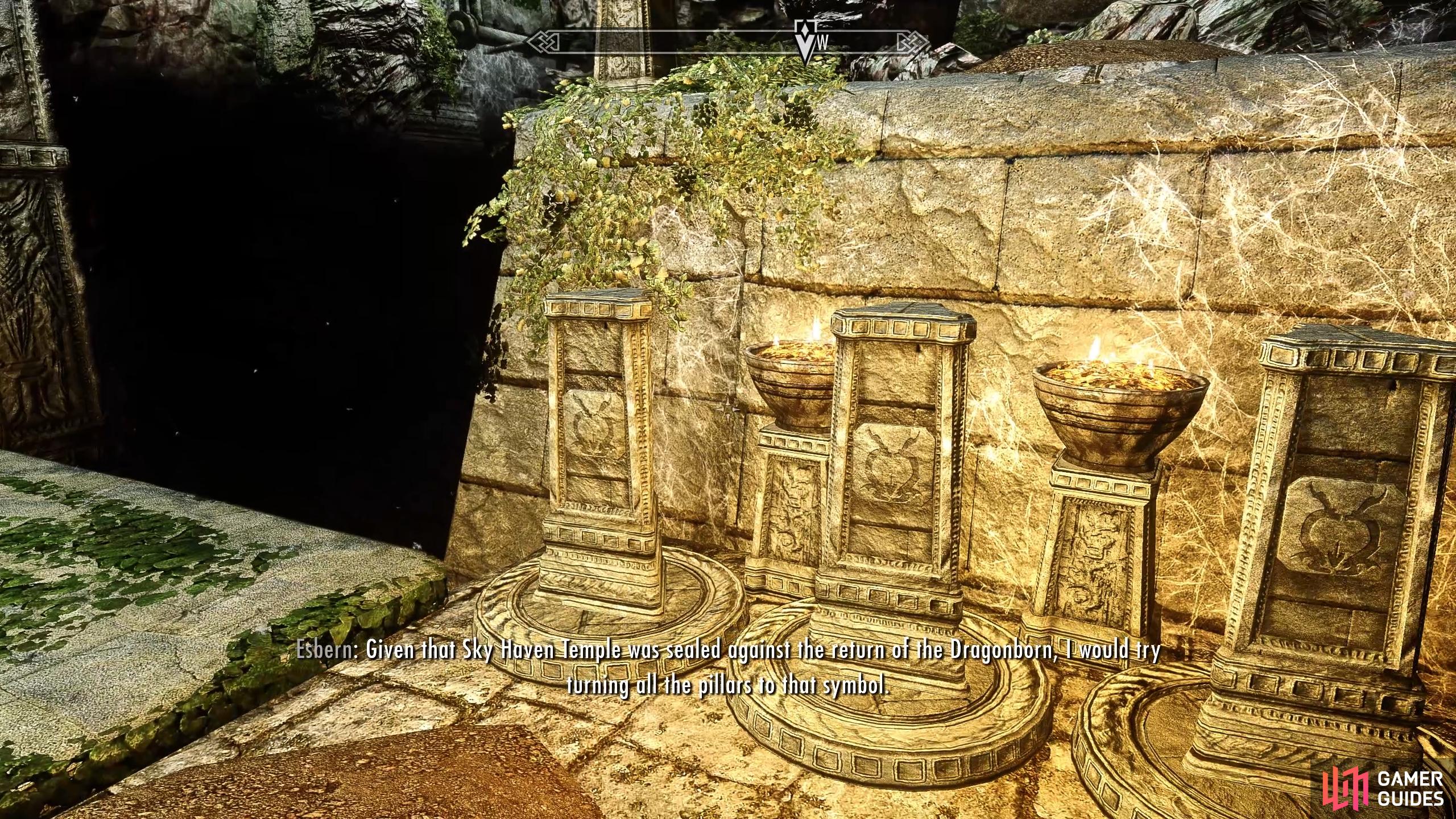 You should change each pillar to have the Dragonborn symbol visible in order to lower the bridge.