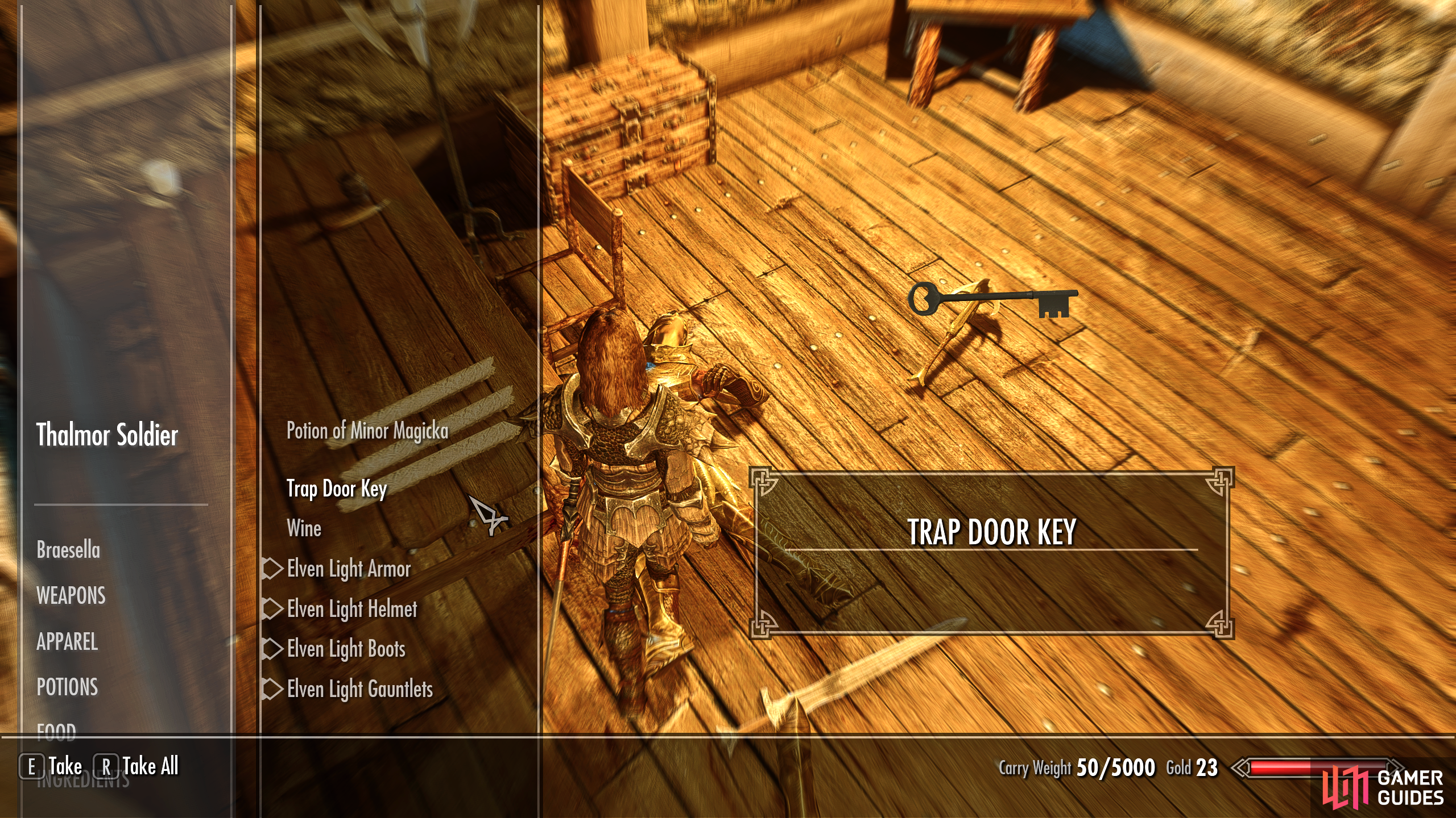 You'll find the Trap Door Key from one of the Thalmor guards.