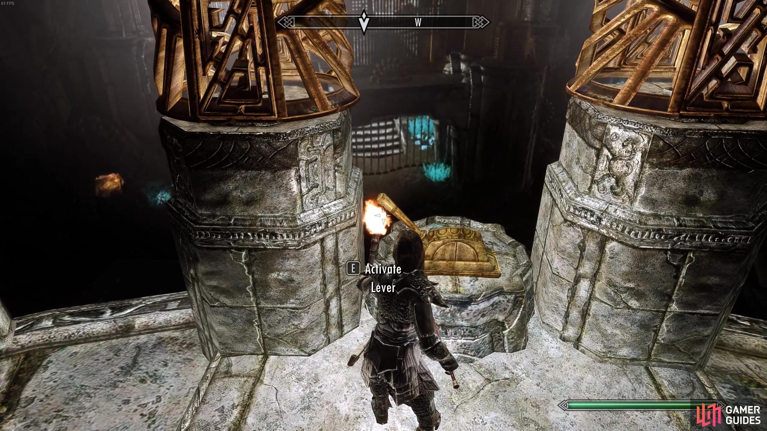 Use the lever to open the gate, leading to the Dwarven Centurion.