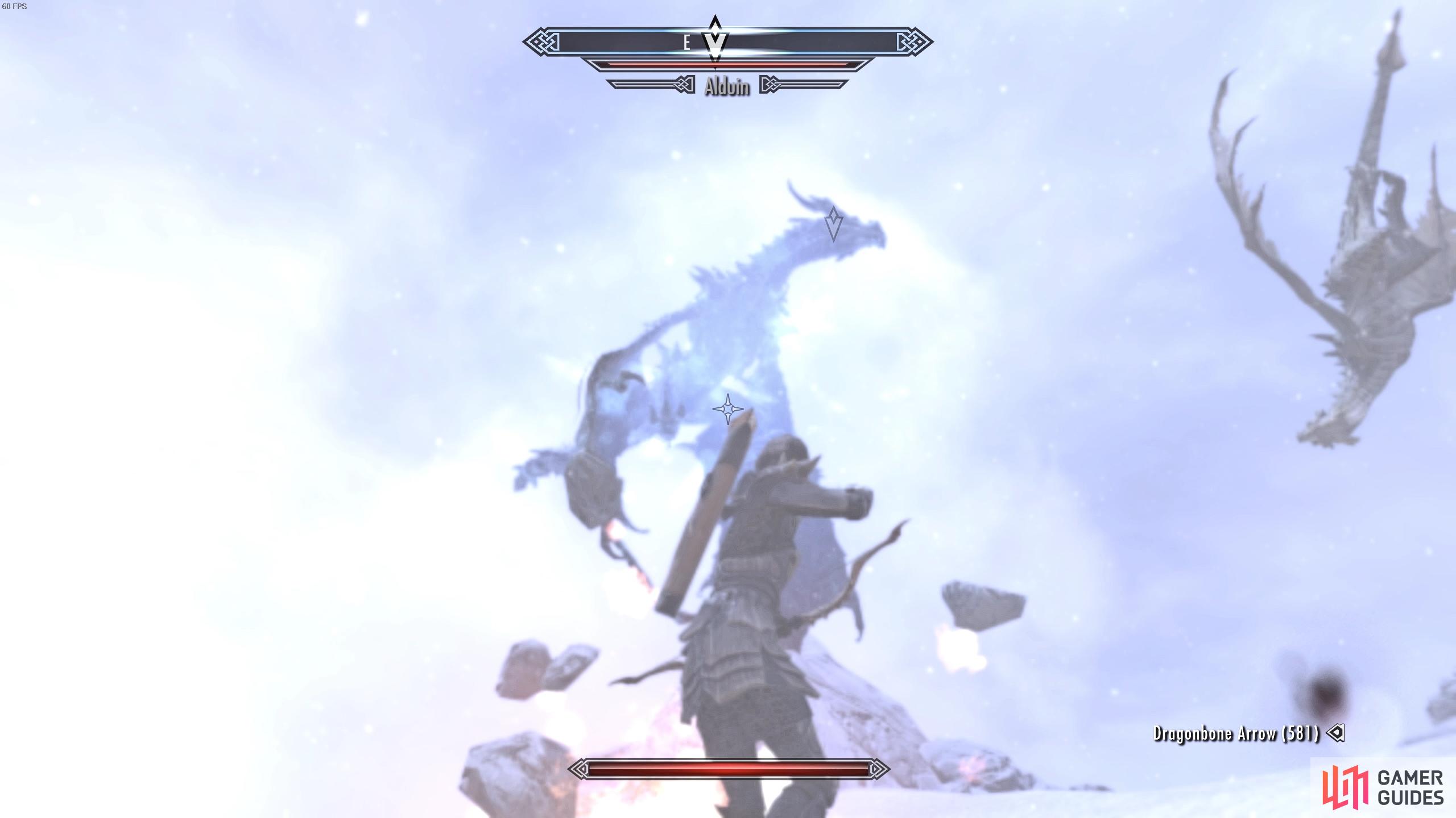 Wait for Alduin to stop and hover, then use Dragonrend to force him down.