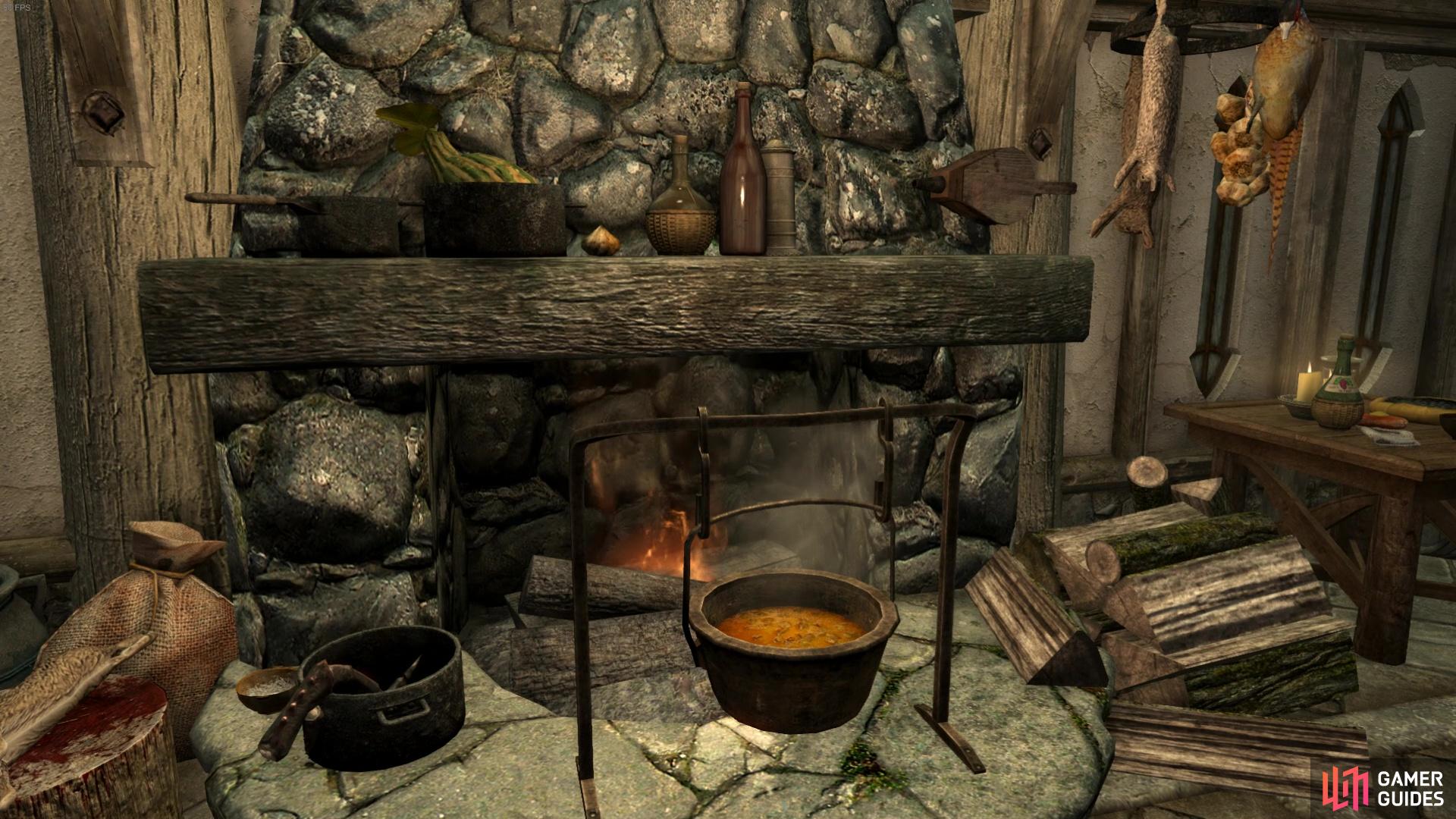 There's a fireplace with a cooking pot ready to cook up some nice meals!