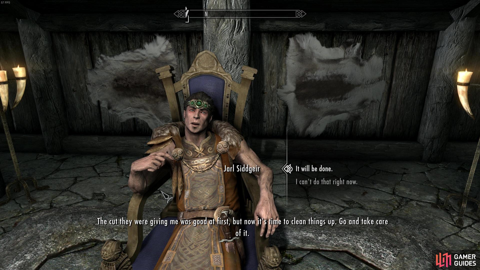 The Jarl will ask you to clear out the bandit camp at Knifepoint Ridge for him.