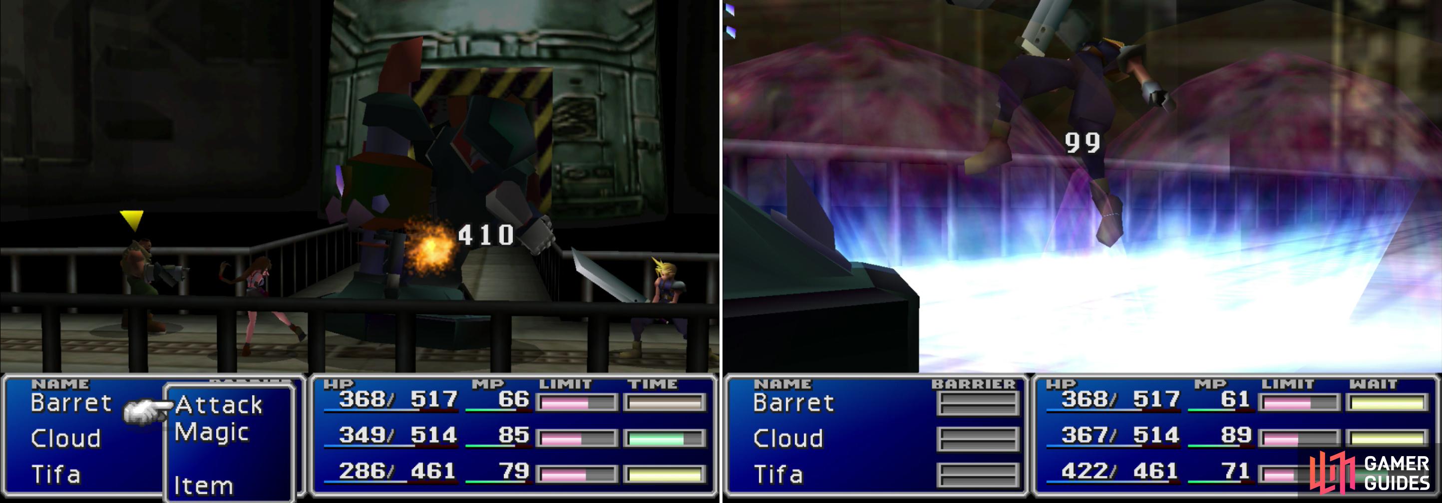 Attack Air Buster from behind to deal massive damage (left). Air Buster's "Big Bomber" attack can be quite painful (right).