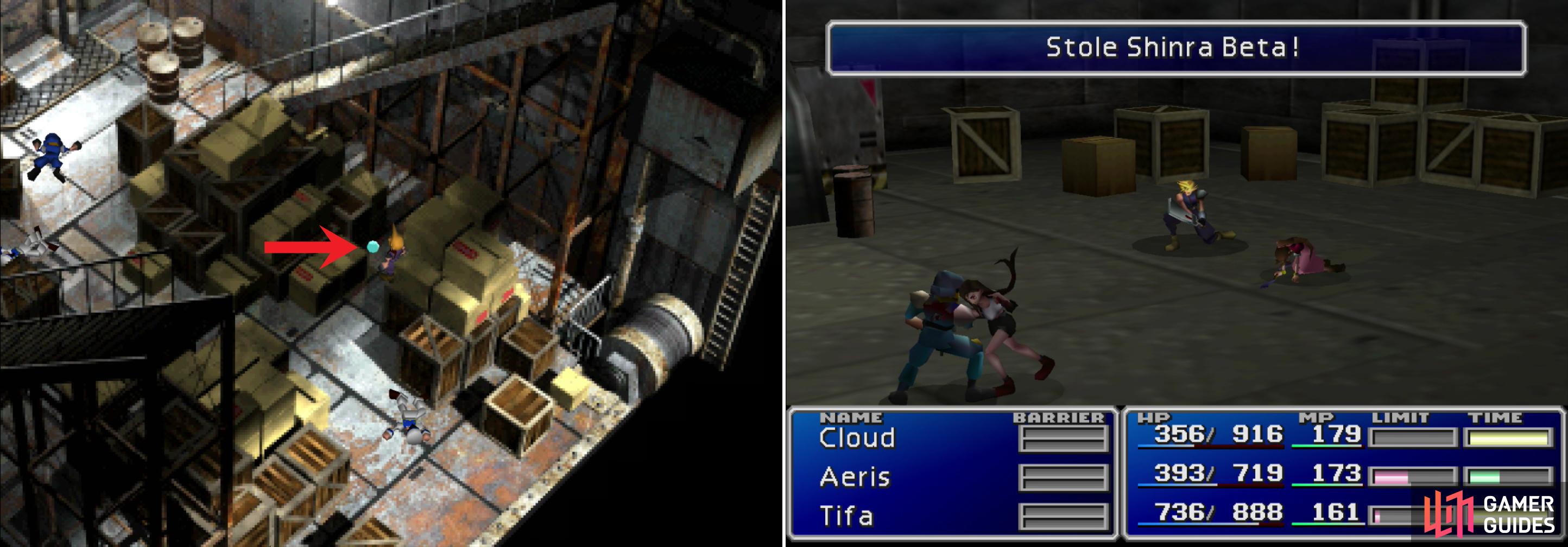 After the ship goes on alert, pick up the All Materia Yuffie was blocking (left). You can also steal Shinra Betas from Marines (right).