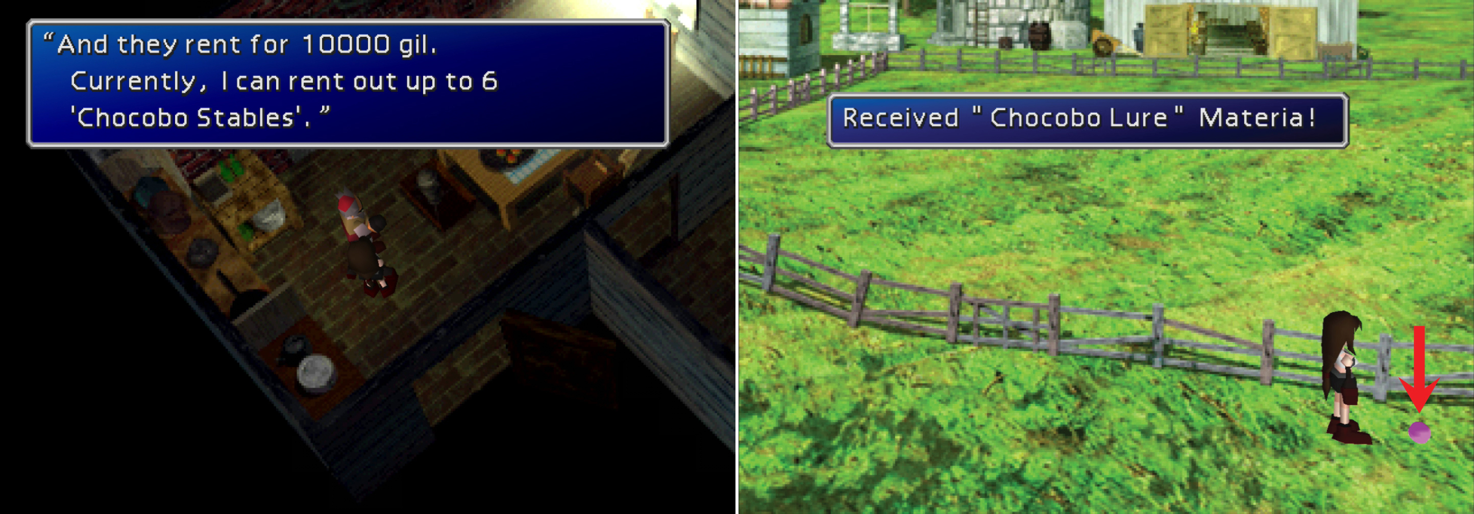 Theres no better time to rent Chocobo stables now that the world is ending… because reasons! They dont come cheap, however… (left). You can also obtain another piece of Chocobo Lure Materia (right).