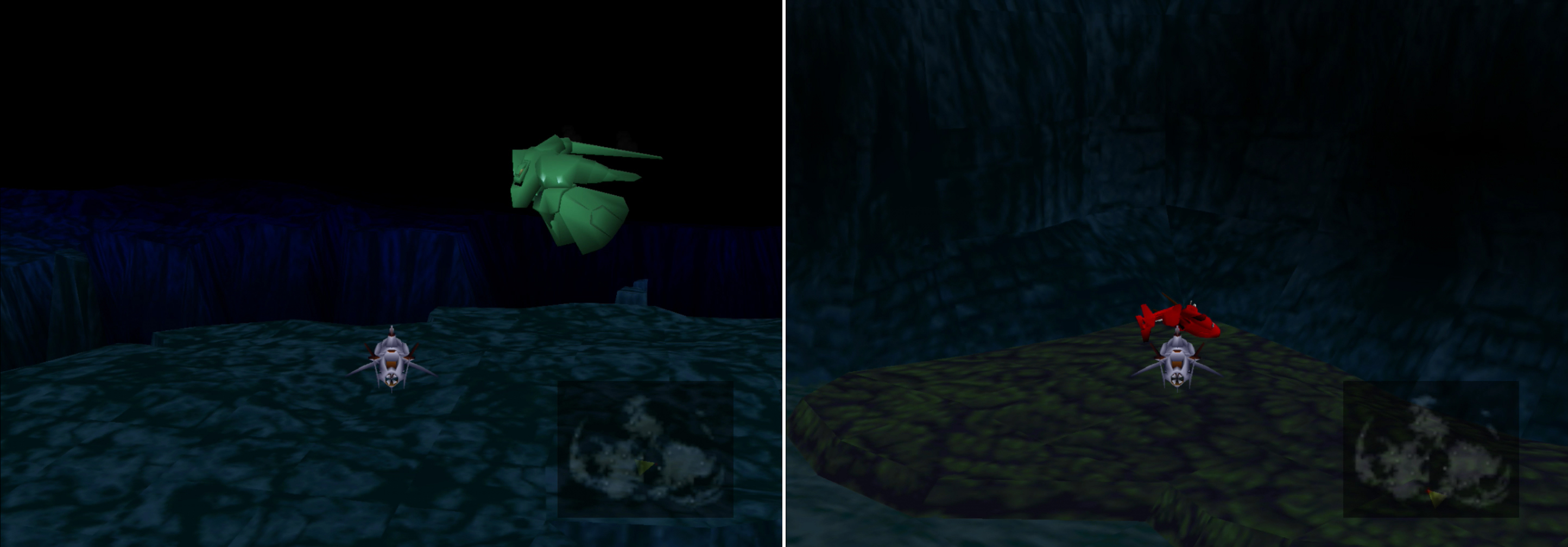 No, it's not a giant gold fish, it's Emerald Weapon, a superboss. Avoid it at all costs (left). Locate the red Shinra submarine you sunk earlier to recover the Huge Materia it was carrying (right).