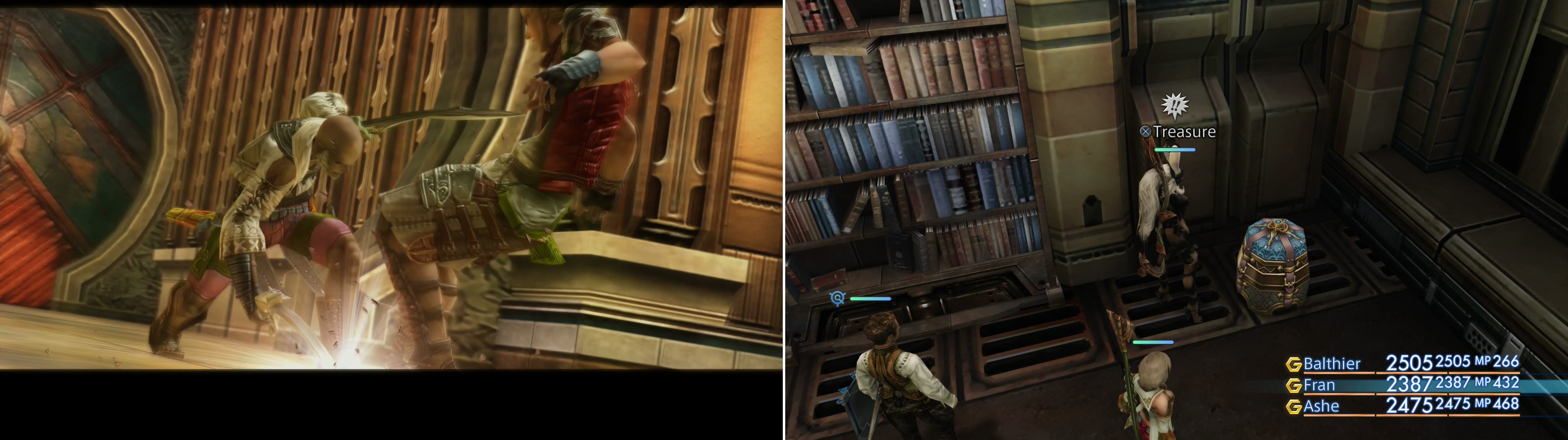 Upon reaching the 70th Floor, the party will recieve a rude reception, indeed (left). After the misunderstanding, search the area for a chest containing the Gil Toss technick (right).