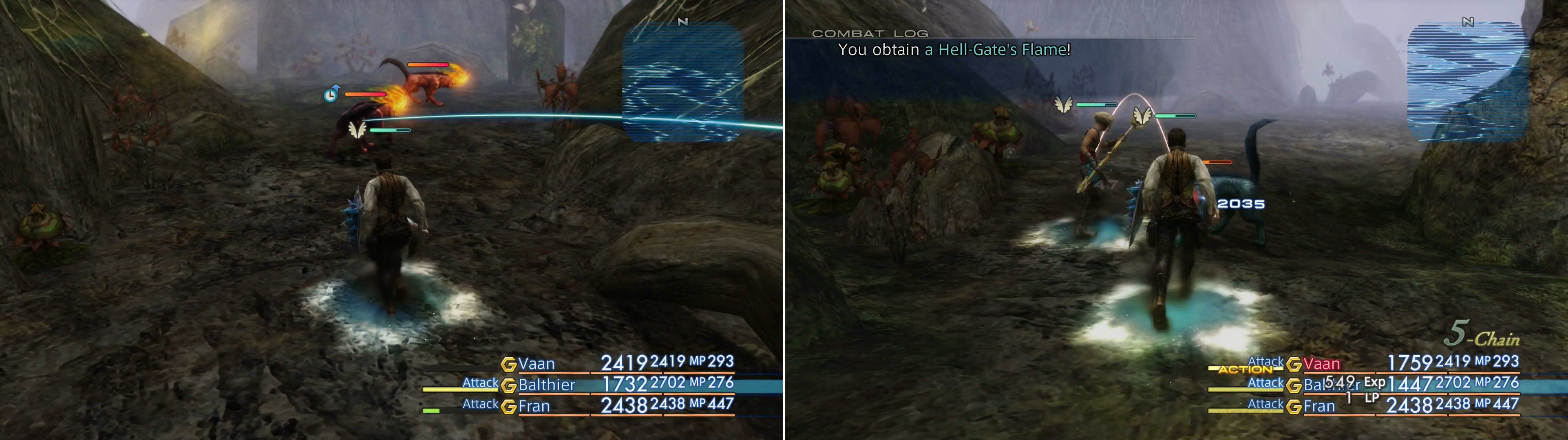 The Cerberus has a chance to spawn in place of a Tartarus (left) and can drop the valuable Hell-Gate's Flame loot (right).
