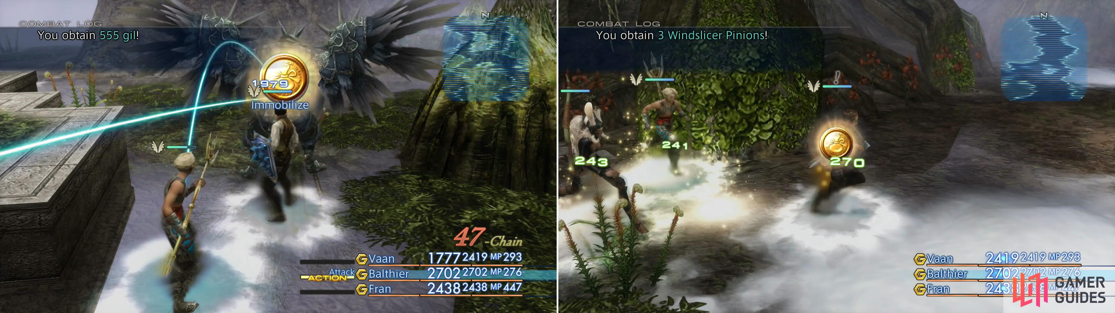 By sticking to the central and southern bits of the Walk of Dancing Shadow area you can chain Mirrorknights (left), which can drop Windslicer Pinions (right).