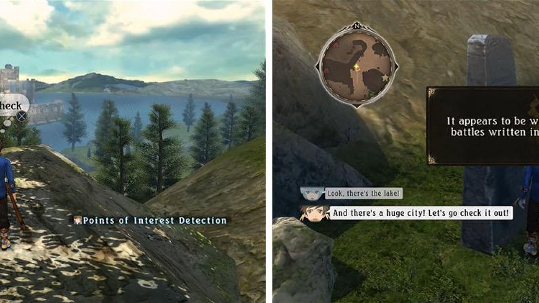 Head toward the cliff’s beautiful view for a discovery and skit (left) and continue down the hill to a Monolith (right).