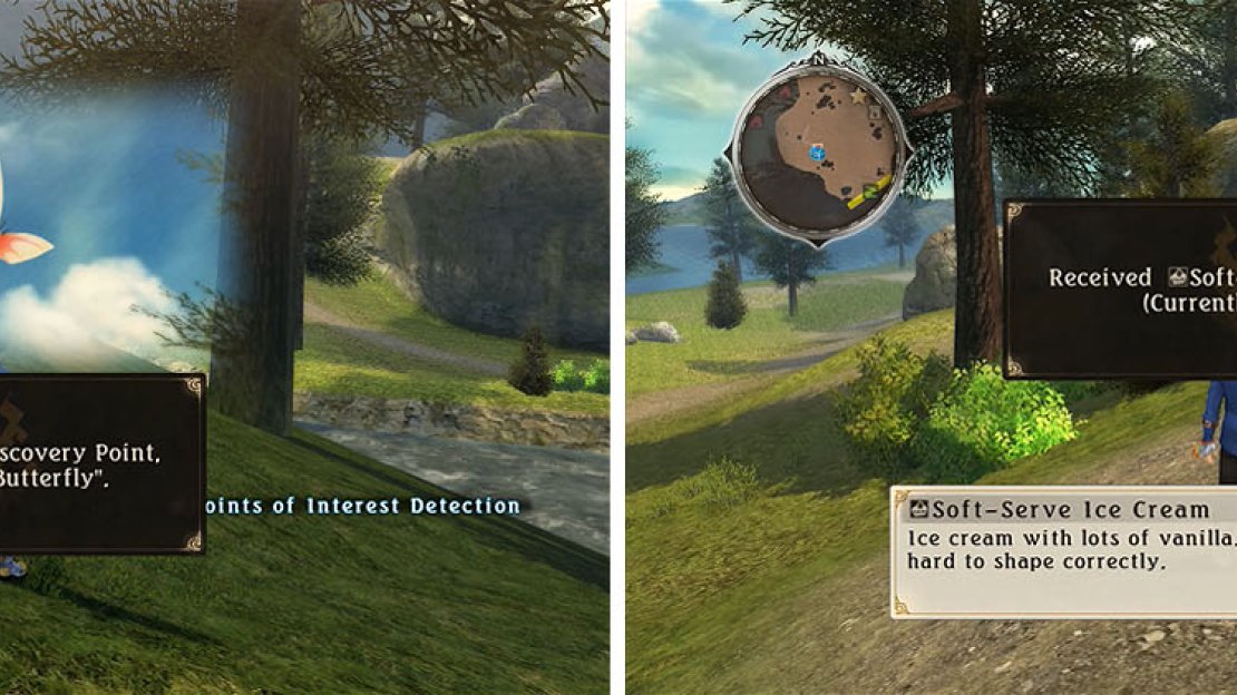 Be careful not to miss the butterfly discovery before enterig town (left) and grab the nearby ice cream before you return toward the city (right).