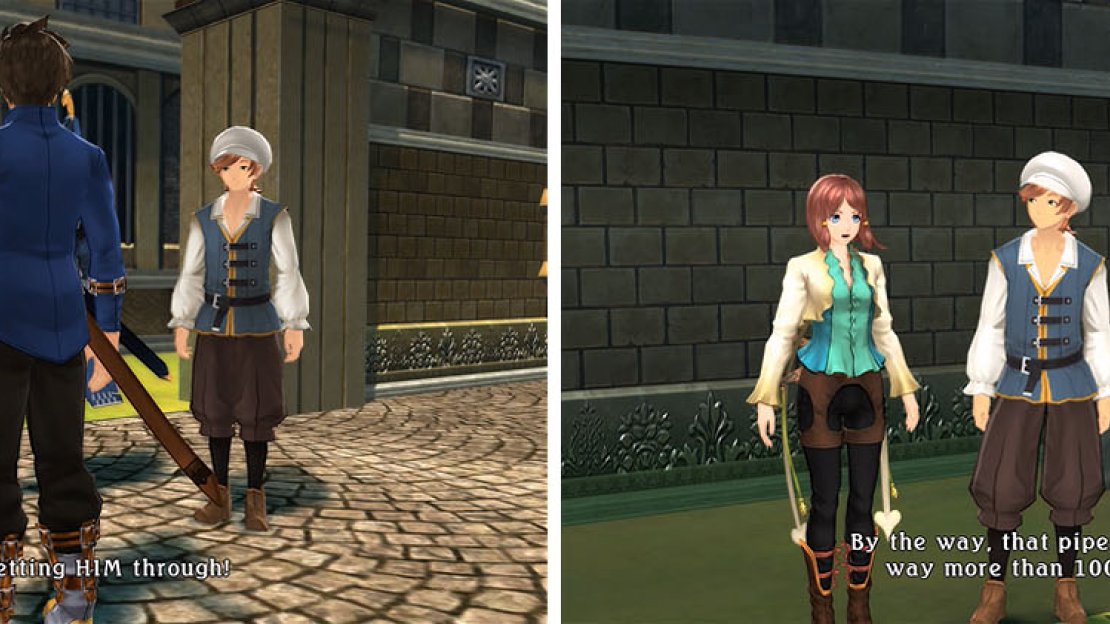 The guard won’t let you in (left), so speak with the Sparrowfeathers to get inside. If you give them Gramps’ Pipe they will tell you to come back later (right).