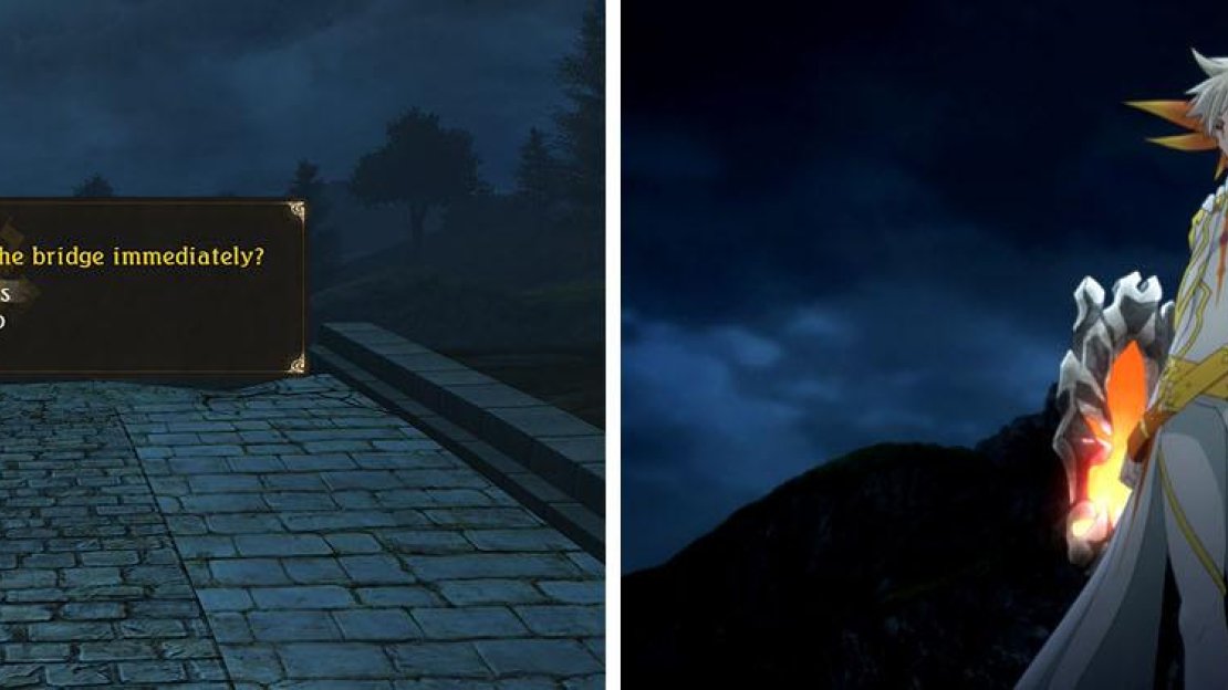 Choose to build the bridge straight away or wait until midnight for a scene.