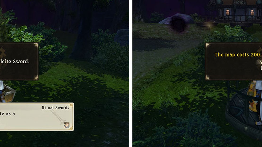 Grab the Calcite Sword to the west near a Hell Hound (left) and make sure to purchase another map from the Turtlez (right).