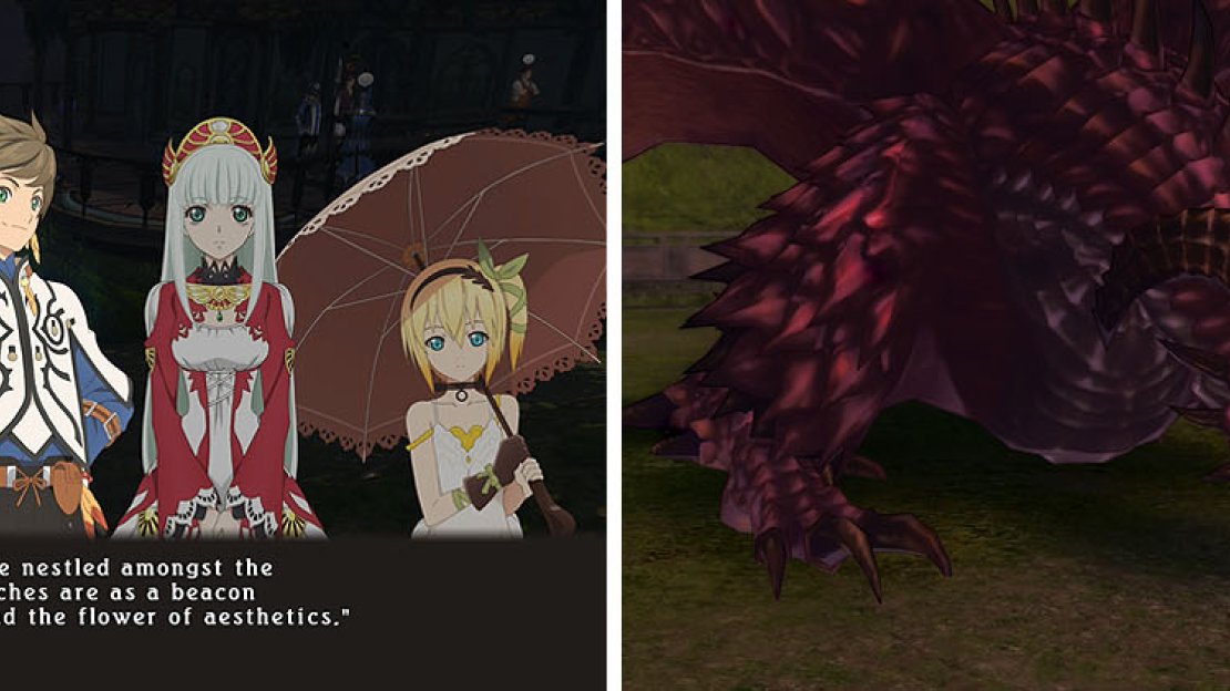 There’s a skit at the save in middle of town that you can watch (left) before encountering the Drake (right).