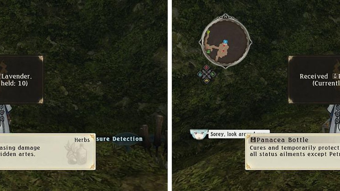 Check the dead ends to the east for a Lavender (left) and Panacea Bottle (right).