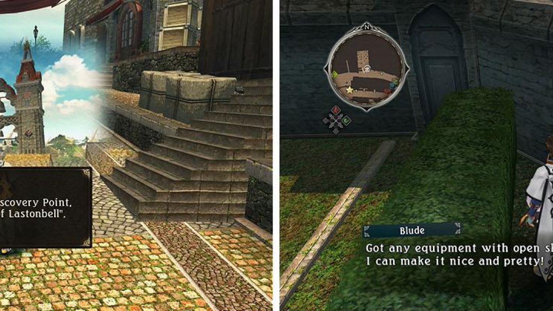Check the main road for a discovery and skit (left) and recruit the Normin Blude at the graveyard (right).