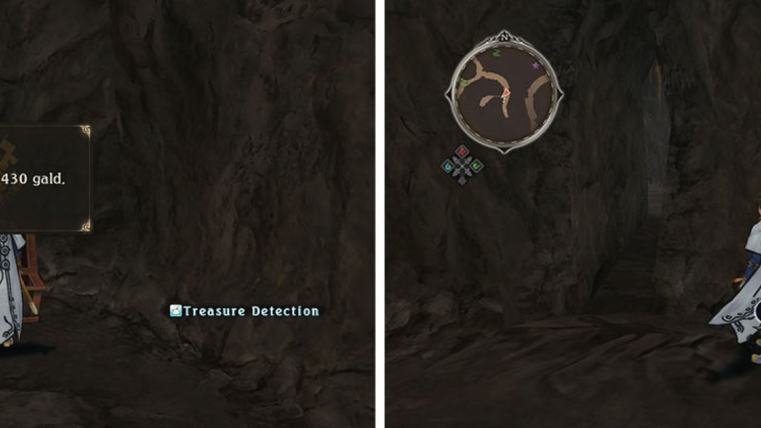 Don’t miss the small gap near the chest of gald (left) to reach a treasure chest.