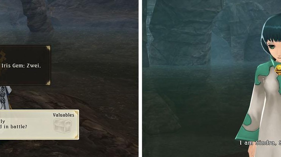 Collect the Iris Gem for a scene (left) and then meet the seraph Sindra (right).