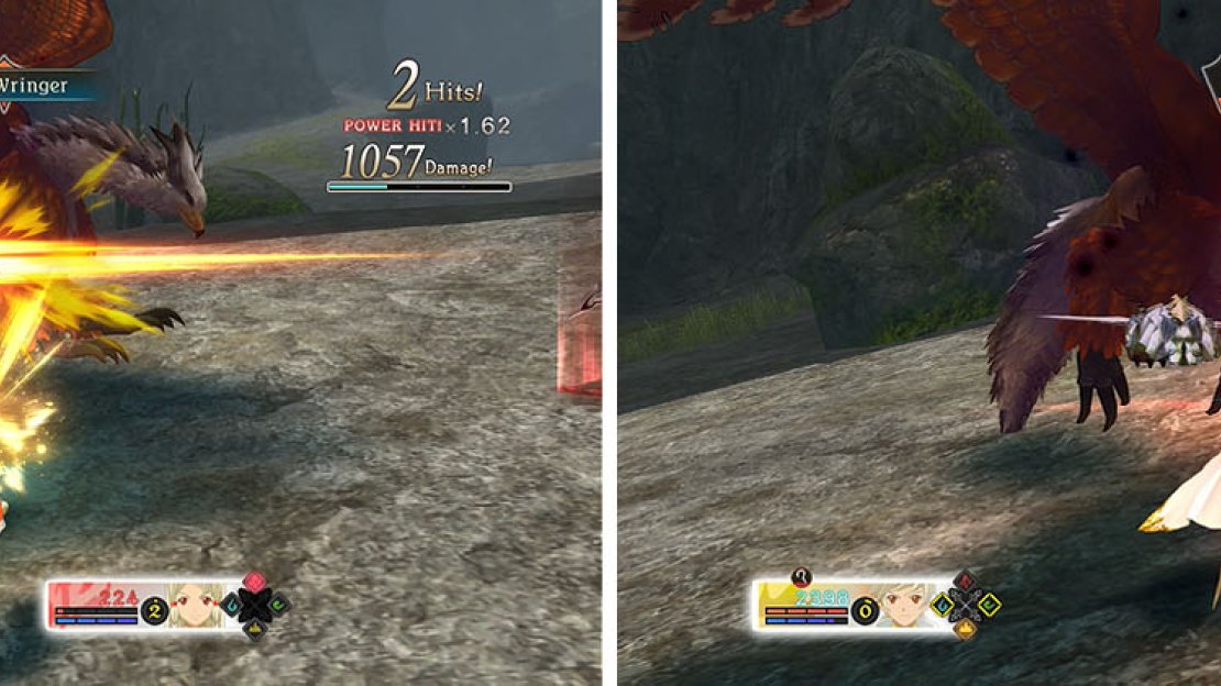 Armatize with Lailah or Edna to maximize your damage (left) and watch out for the Griffin’s flame breath attack (right).