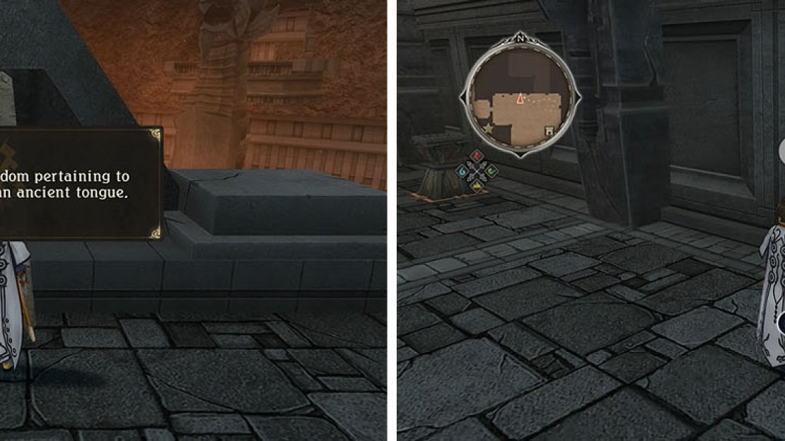 Check the Monolith at the entrance for an AP (left). Note that all the torches in Igraine have a number on the floor that indicates the lighting order (right).