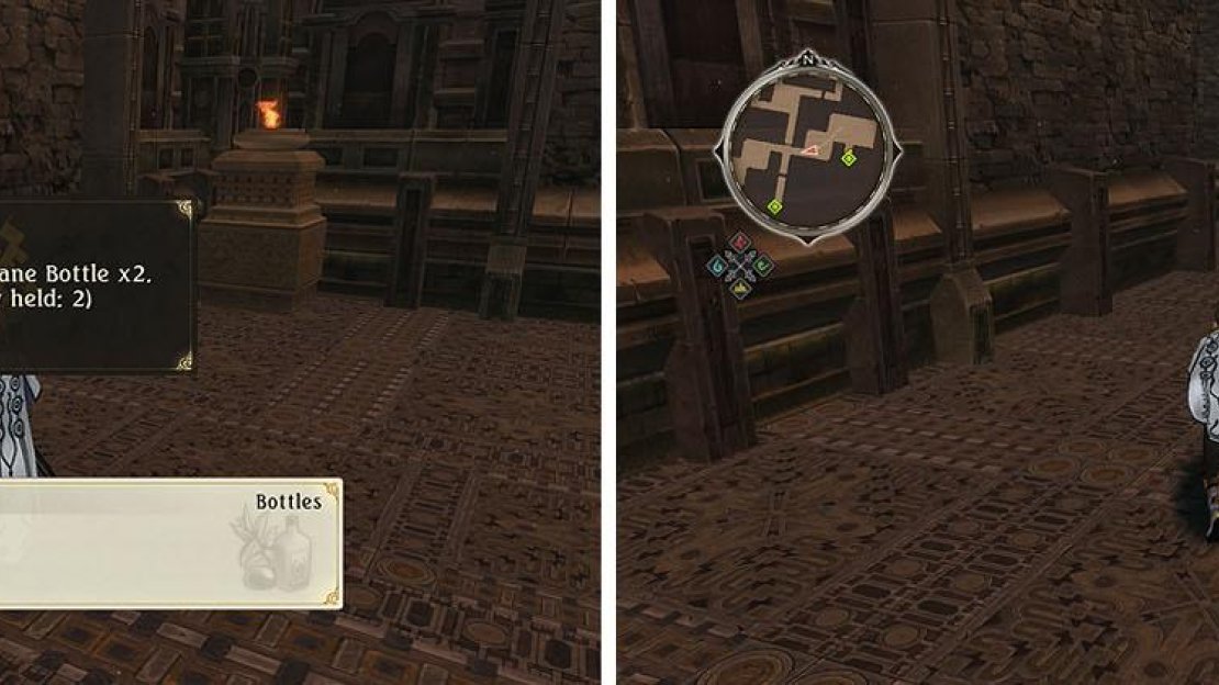 The west path leads to some Arcane Bottles (left) before linking up with the other path downstairs (right).