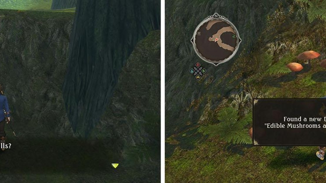 Recruit the Normin (left) and head west to find a discovery and skit (right).