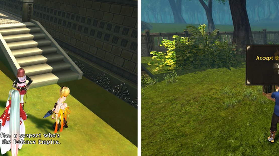 The maid in the Noble’s District will inform you of a man named Logos (left). Head to Mariland to agree to a deal to learn more about him (right).