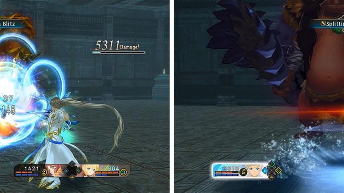 Take out the smaller trolls while avoiding the bosses attacks (left) and then focus your attacks on the boss by starting a Power Hits combo (right).