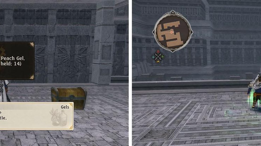 After grabbing both of the chests behind the gate (left) you’ll want to backtrack to lower the gate with the windmill to the east (right).