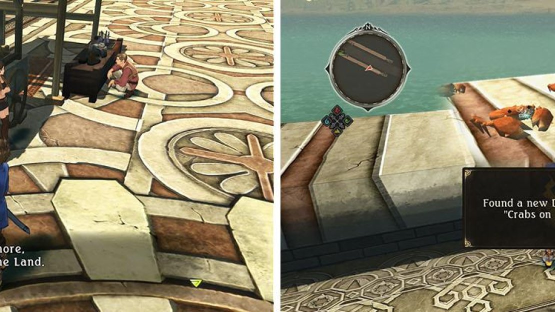 Don’t miss the Normin hiding in the crate on the center of the bridge (left). In the next area, check the south side of the bridge for a fun discovery (right).