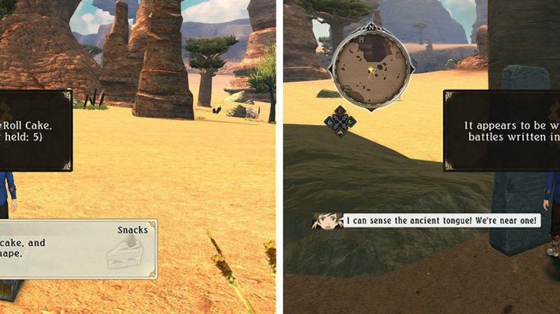 There’s a chest hidden among the flowers to grab (left) and just north of that is a Monolith (right).