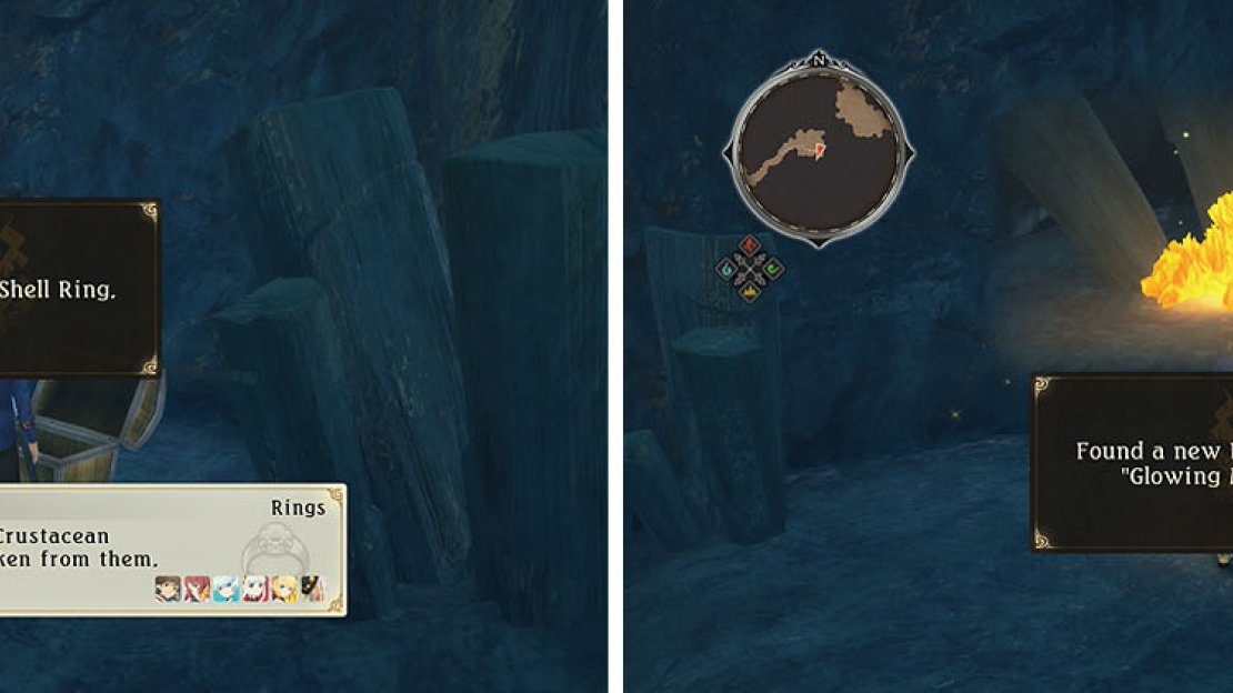 Head south at the four-way split for two chest, one with a Shell Ring (left), or to the east for a discovery (right).