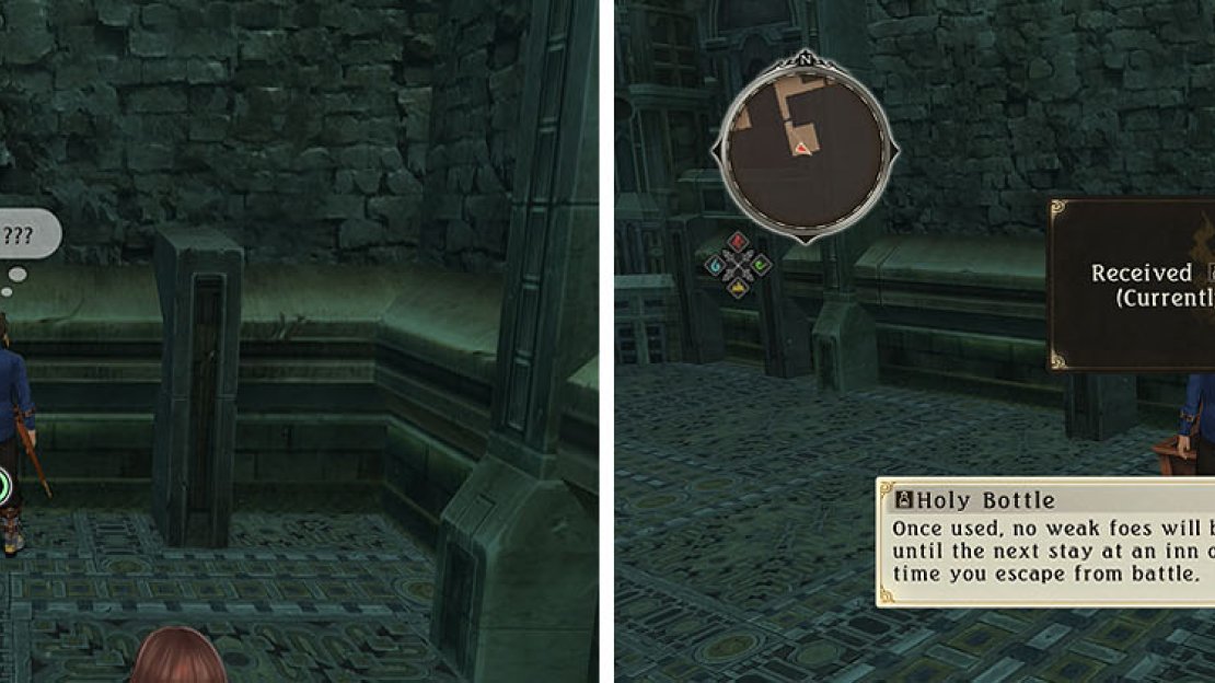 Remove the wall with Wind Rush to find a chest with a Holy Bottle.