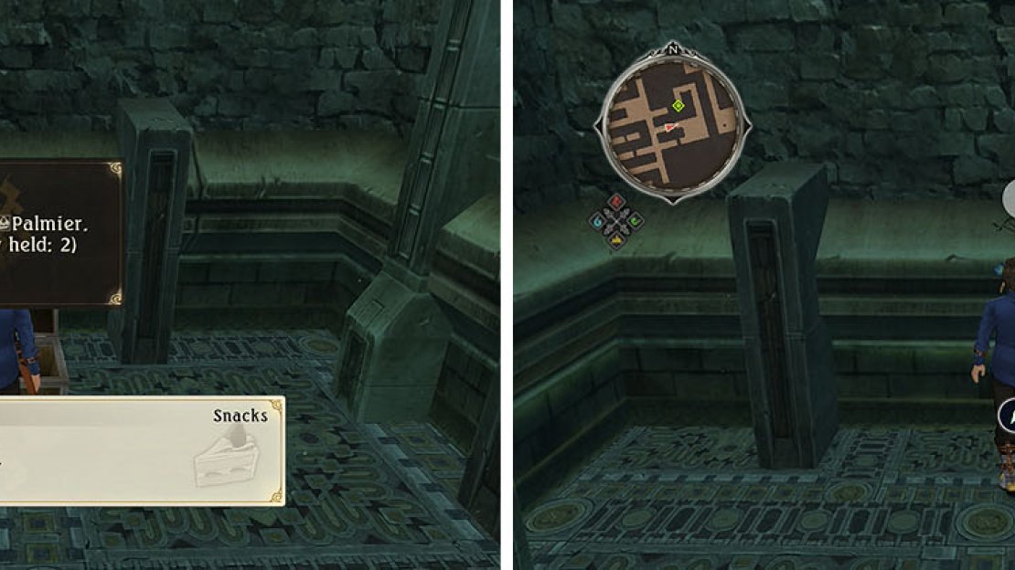 Grab the Palmier and head east to a hidden wall that can be removed to continue.