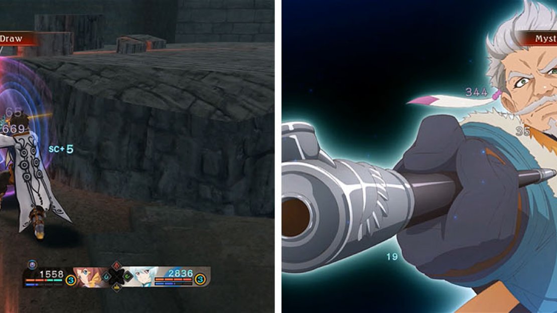 Mayvin may seem like a pushover at first, but he has powerful artes (left) and a deadly Mystic Arte called Luminous Sabre (right).