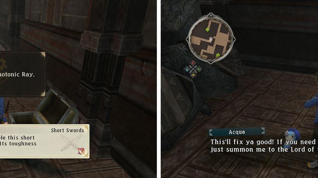 Take the stairs to the dead end with two chests and the Normin Acqua.