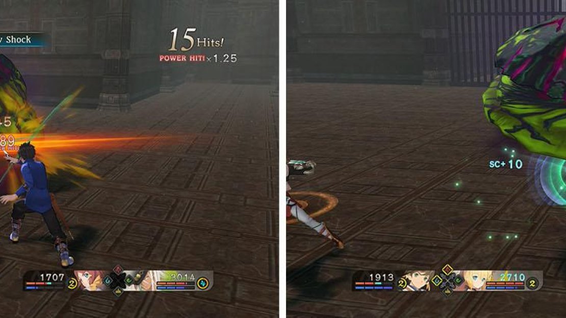 Use Shadow Shock at the start of your combos to do max damage in your combo (left) while watching out for the slime’s spin attack (right).
