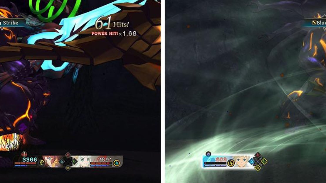 Use your martial artes to keep the boss staggered (left) and hopefully avoid his powerful attacks (right).