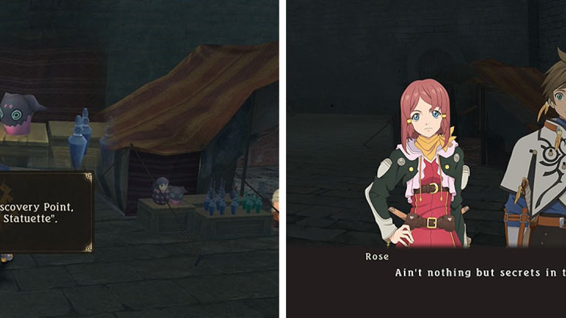 You might recognize the Teepo-like doll discovery (left) and then rest at the Inn for additional skits (right).