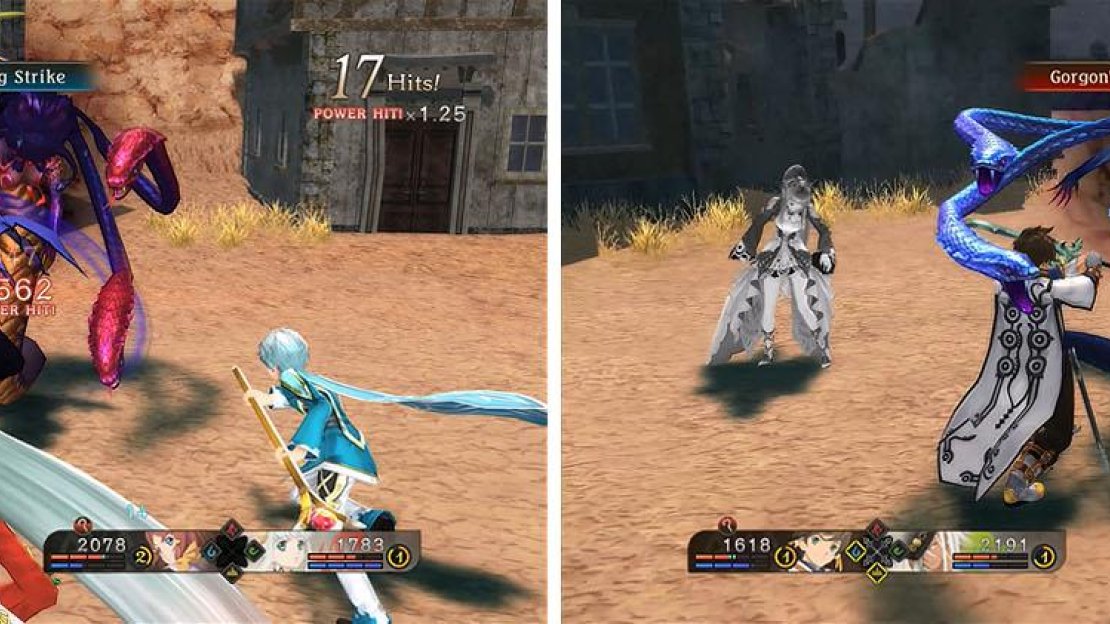 Focus on the weaker of the two sisters first, Stheno (left), and guard to avoid petrification (right).